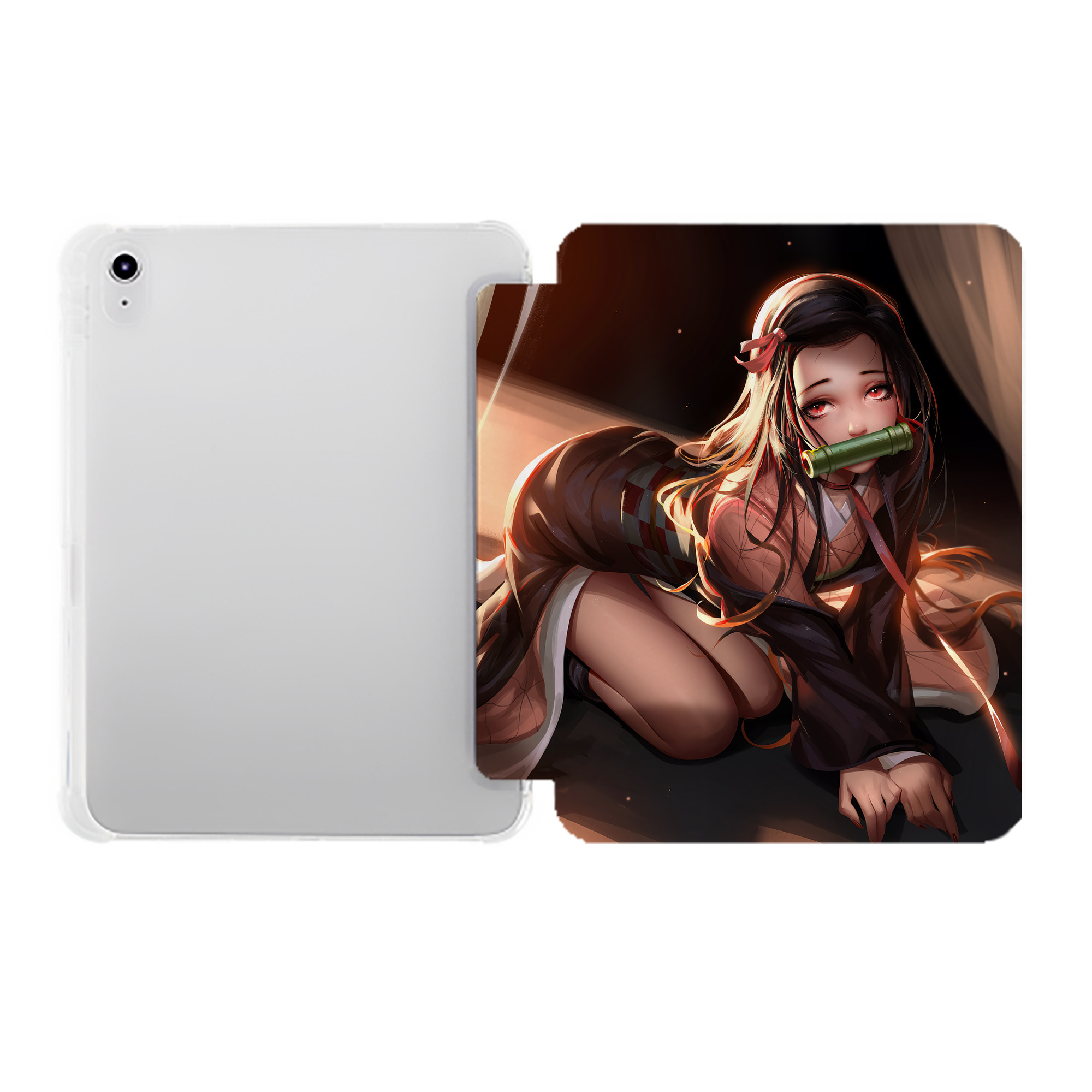 （画像用） 鬼滅の刃（きめつのやいば）竈門 禰󠄀豆子／かまど ねずこ Kamado Nezuko IPad ケース ペン収納付き 三つ折りスタンド PUレザー×シリコン 対応機種9.5/10.5/10.9インチ